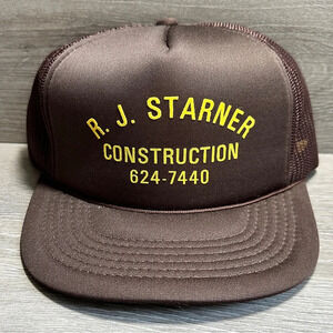 Vintage Trucker Hat With Construction Co Advertisement NOS Mesh Foam Snapback